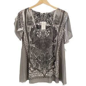 Daniel Benjamin Sheer Overlay Shades Of Gray & White Print Tunic Top, Size M*